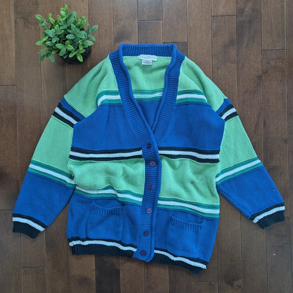 COLORBLOCK VINTAGE CHUNKY KNIT CARDIGAN  SWEATER